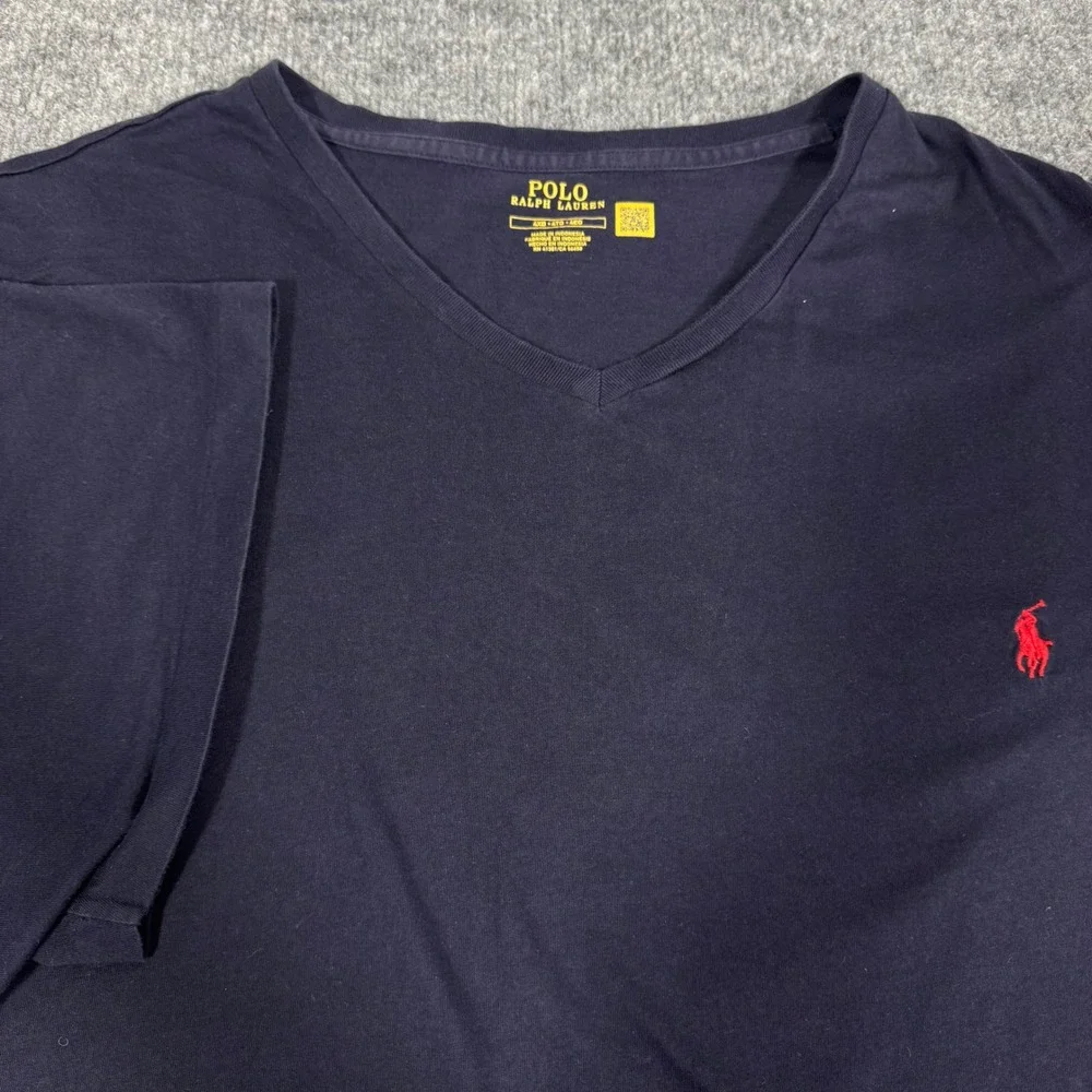 Polo Ralph Lauren V-Neck T-Shirt Mens 4XB Navy Blue Cotton EUC